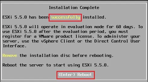 esxi 5.5 installation complete