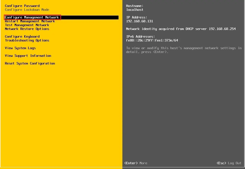 esxi configure management network