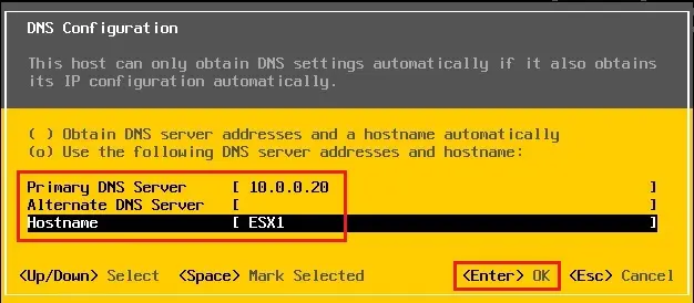 esxi dns configuration entry