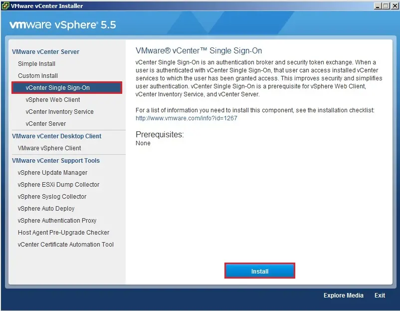 install vcenter single sign on