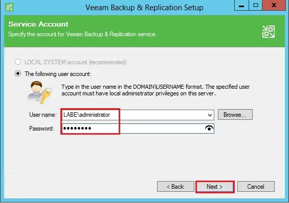 set local system account in veeam