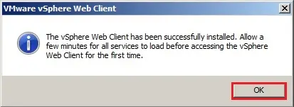 vSphere web client successfully installed