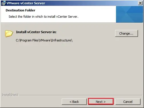 vcenter 5.5 installation destination folder