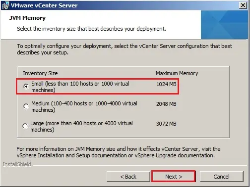 vcenter 5.5 installation wizard jvm memory