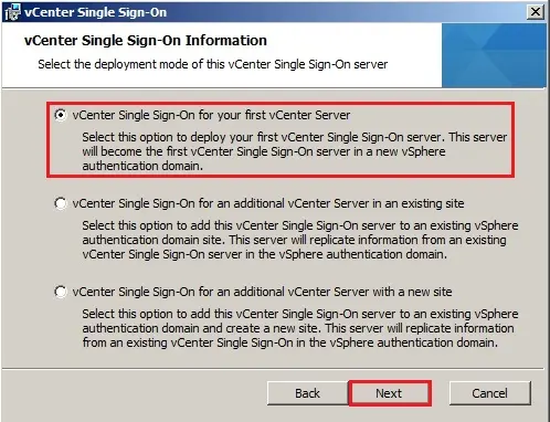 vcenter single sign on information