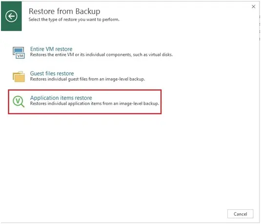 veeam application items restore