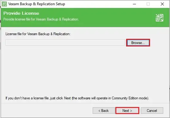 veeam backup install provide license