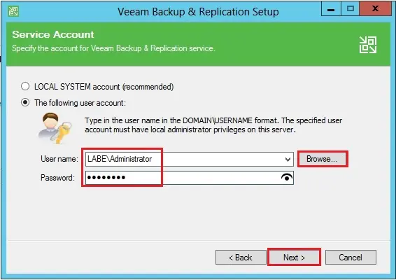 veeam backup service account