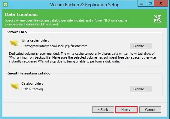 veeam data location setup