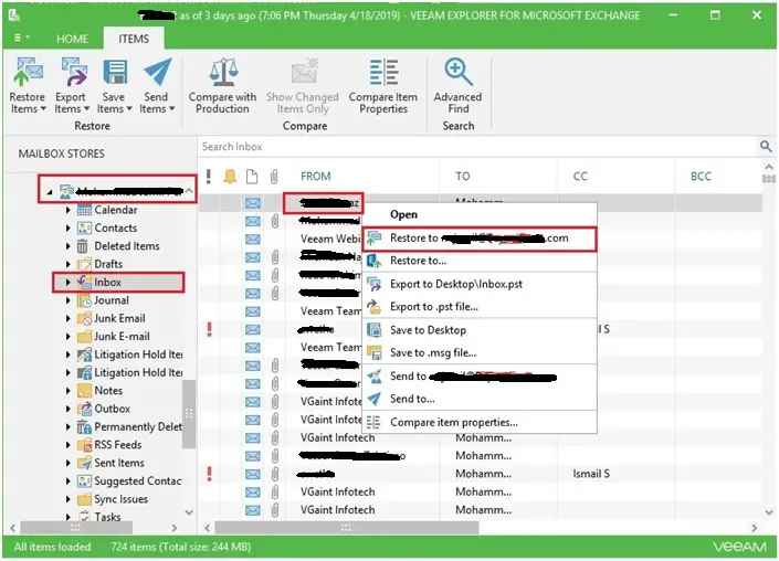 veeam exchange restore