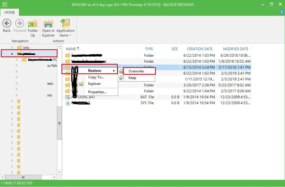 veeam file level restore overwrite