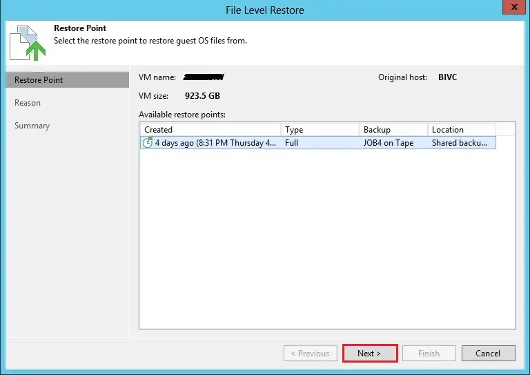 veeam file level restore point