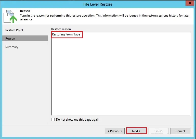 veeam file level restore reason