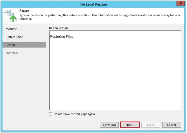 veeam file level restore reson