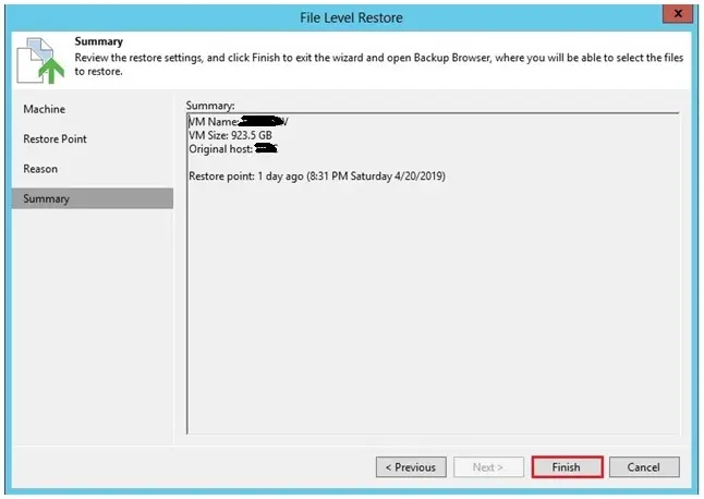 veeam file level restore summary