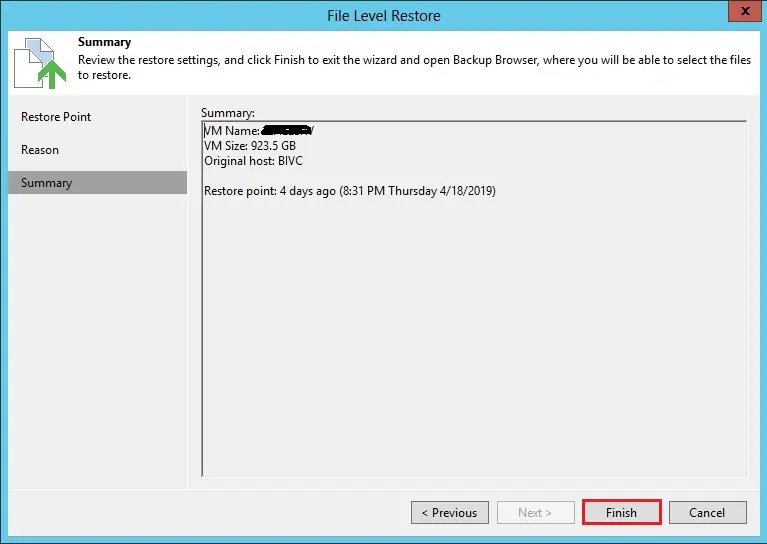 veeam file level restore summary