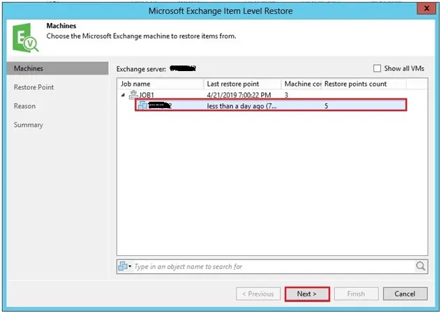 veeam microsoft exchange items level restore