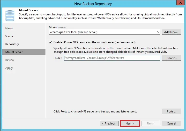 veeam repository mount server