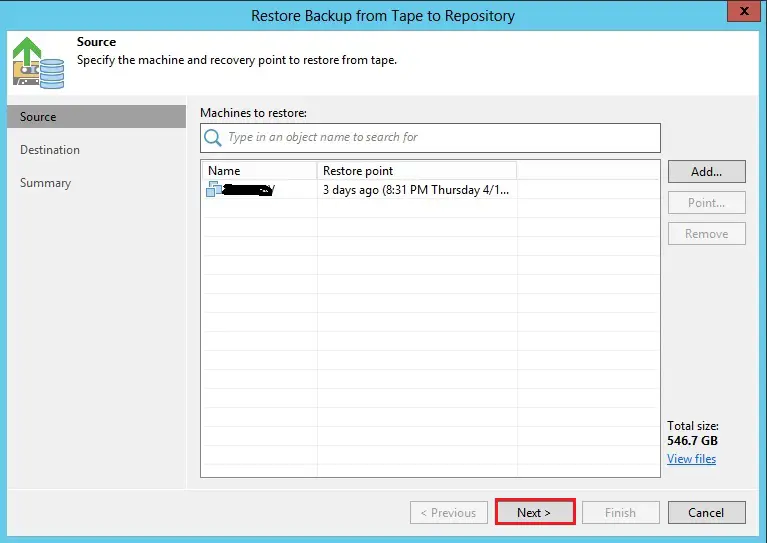 veeam restore backup from tape 