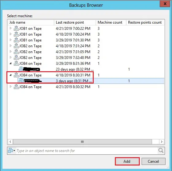 veeam restore backup from tape restore point