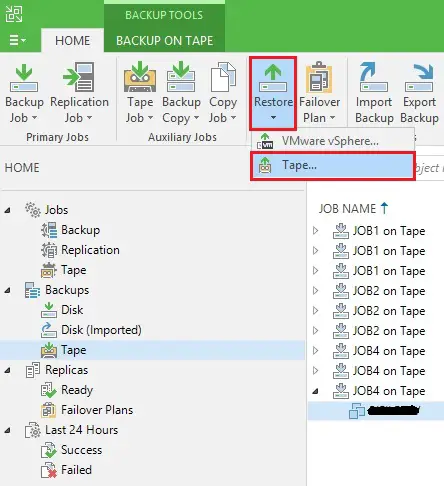 veeam restore backup from tape