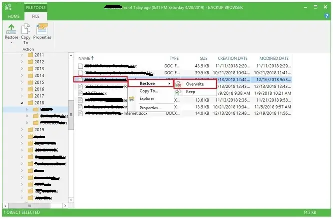 veeam restore overwrite