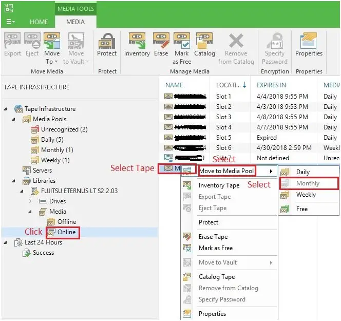 veeam tape restore move media