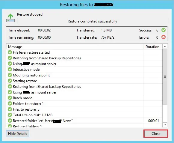 veeam virtual machine restore completed