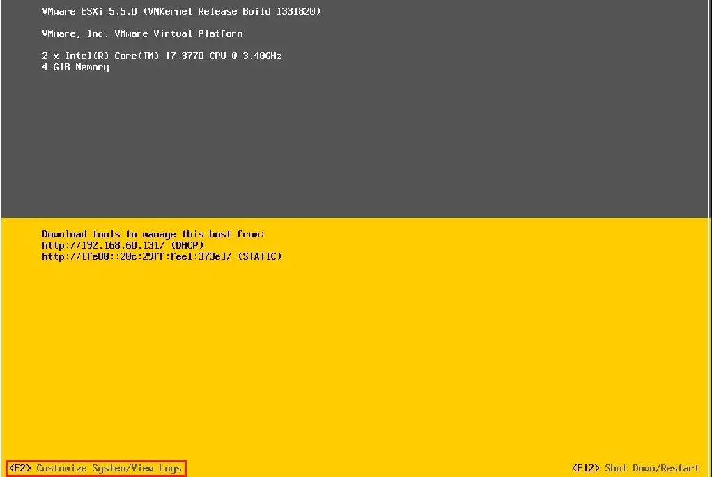 vmware esxi 5.5 first boot