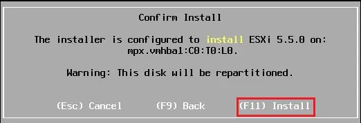 vmware esxi confirm install