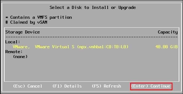 vmware esxi select storage