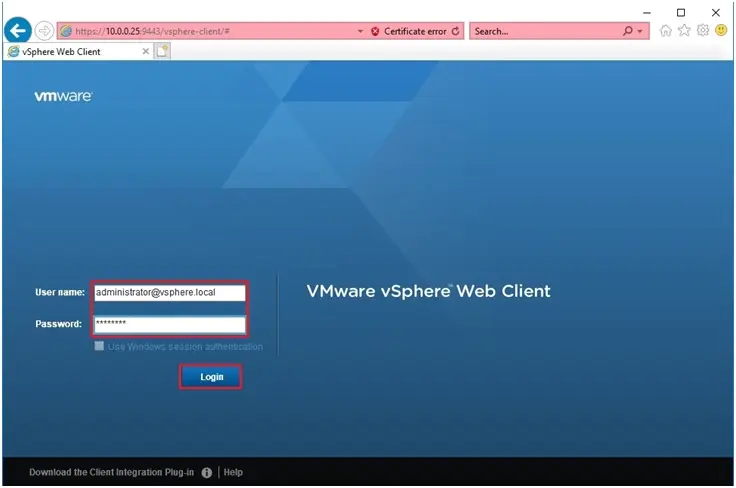 vmware vsphere web client log in