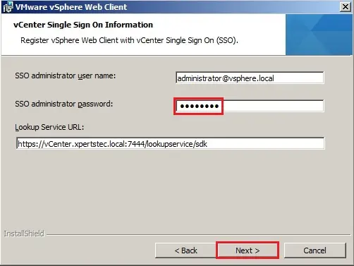 vsphere web client sso password