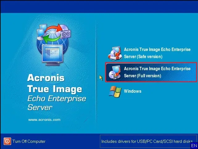 Backup Acronis Server 9 bootable disk