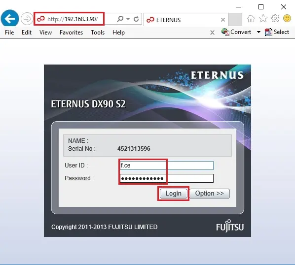 Fujitsu Siemens Eternus DX90 login