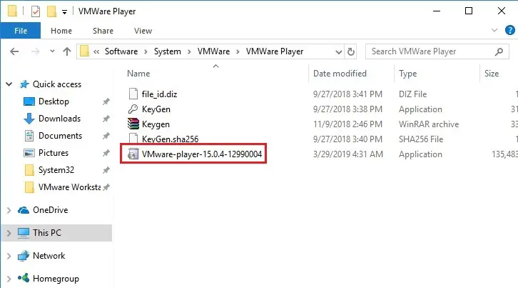 VMware player installer