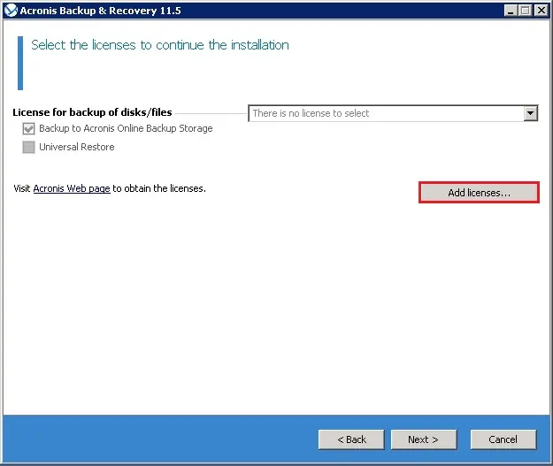acronis backup 11.5 add license