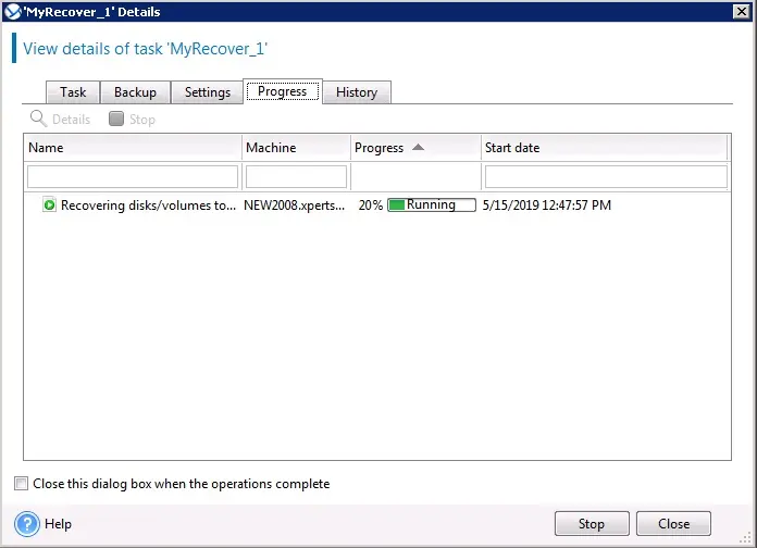 acronis backup operation progress