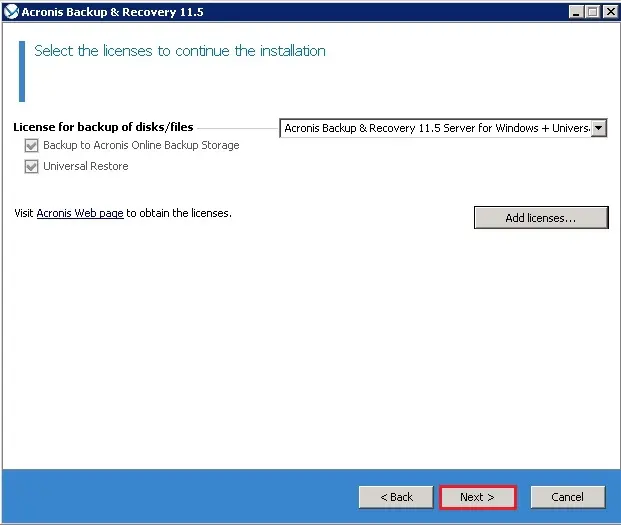 acronis backup recovery add license key