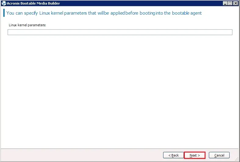 acronis bootable media wizard kernel parameters