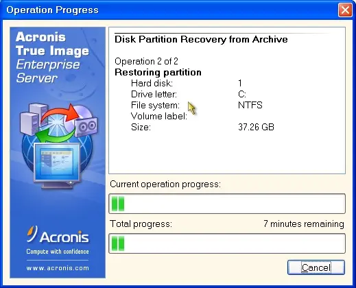 acronis echo enterprise operation progress