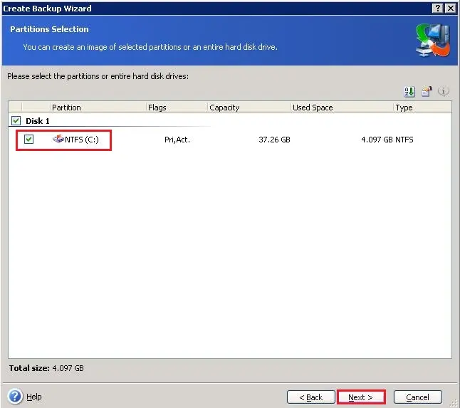 acronis enterprise 9 partition selection