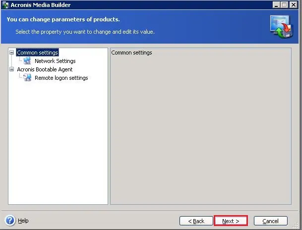 acronis media builder common settings