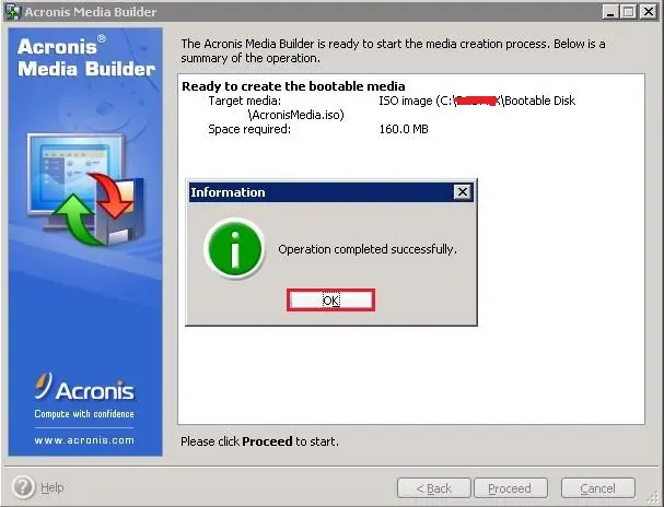 acronis media builder completed