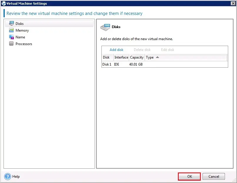 acronis review virtual machine settings