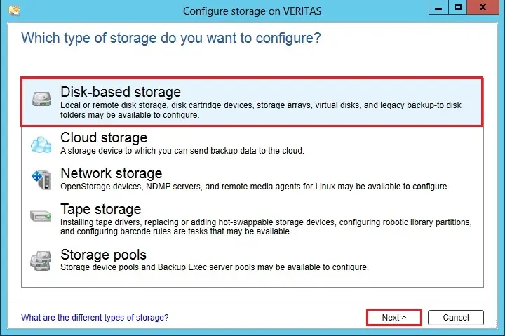 add disk based storage veritas