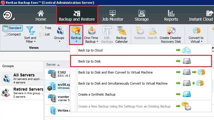 backup exec backup and restore