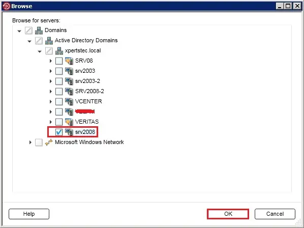 backup exec browse server