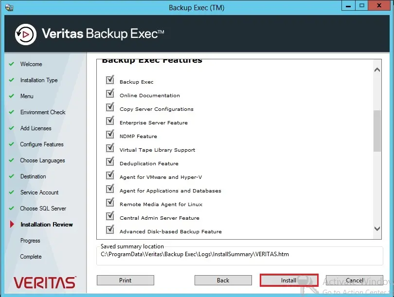 backup exec installation review