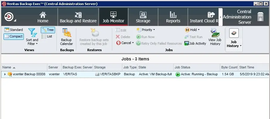 backup exec job monitor